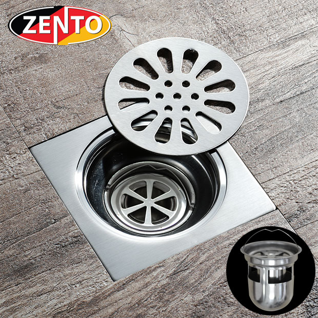 Phễu thoát sàn chống mùi hôi inox Zento TS123 (118x118mm)